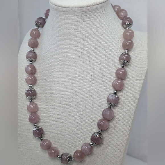 Chunky Lavender Rose Quartz Artisan Necklace D092 - Picture 2 of 6